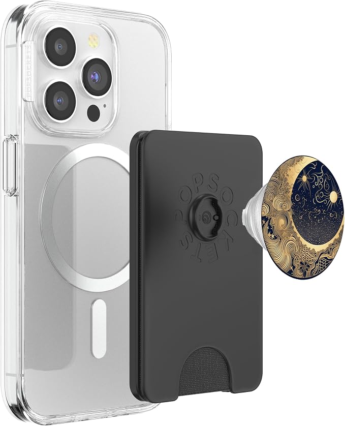 Golden Blue Crescent Moon Celestial Aesthetic Chic Boho PopSockets Adhesive PopGrip