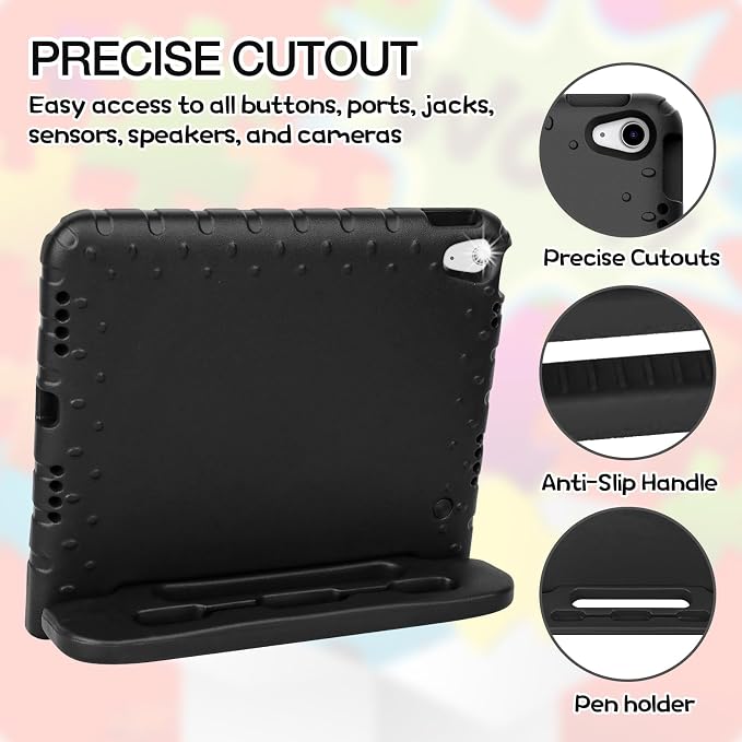 Case for iPad Pro 12.9 Case 2022/2021/2020/2018 with Pencil Holder &amp Hadle Stand Super Protection Kids Proof Cover for iPad Pro 12.9 inch 3rd/4th/5th/6th Generation Black