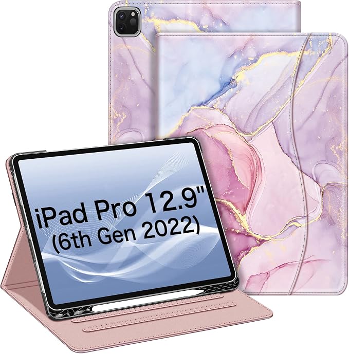 Fintie Multi-Angle Folio Case for iPad Pro 12.9 6th/5th/4th/3rd Generation | Multiple Viewing Angles Pencil Holder &amp Storage Pocket Drop Protection Pencil Charging Auto Sleep/Wake Blooming Hi