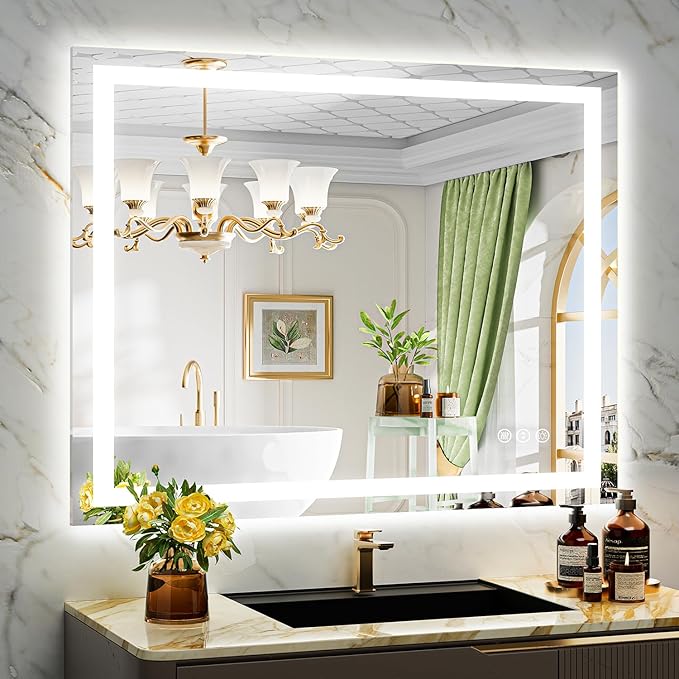 YEELAIT 44x36 Inch LED Bathroom Mirror with Lights Front and Backlit Lighted Vanity Mirror for Bathroom Wall with 3 Colors Dimmable Anti-Fog Memory Shatter-Proof IP54 Waterproof Horizontal/Vertical