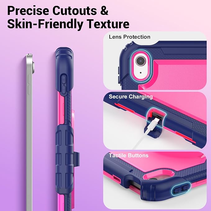Case for iPad (A16) 11th/10th Generation 11''/10.9'' 2025/2022: Shockproof Protective Case with Hand/Shoulder Strap Pencil Holder Rotate Stand Screen Protector Black