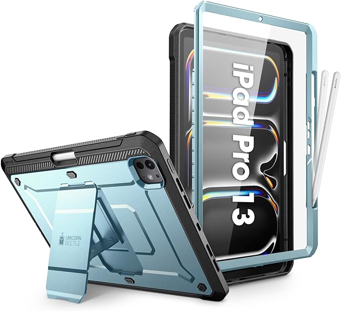 SUPCASE for iPad Pro 11 inch Case M5/M4 2025/2024 with Pencil Holder Black | Built-in Screen Protector Built-in Stand Support Apple Pencil's Wireless Charge Heavy Duty Protection Unicorn Beetle Pr