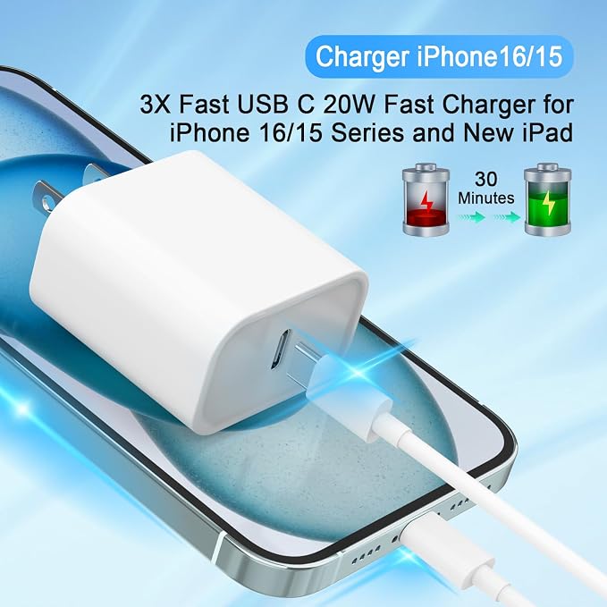 iPhone 17 16 15 Charger 4 Pack 40W USB C Charger Dual Port Fast Charging Block (4-Pack 6 ft USB C to C Cable Cord Included) for iPhone 17 16 15 Pro Max/15Pro/15/15PlusiPad | USB C Charger Fast Charg