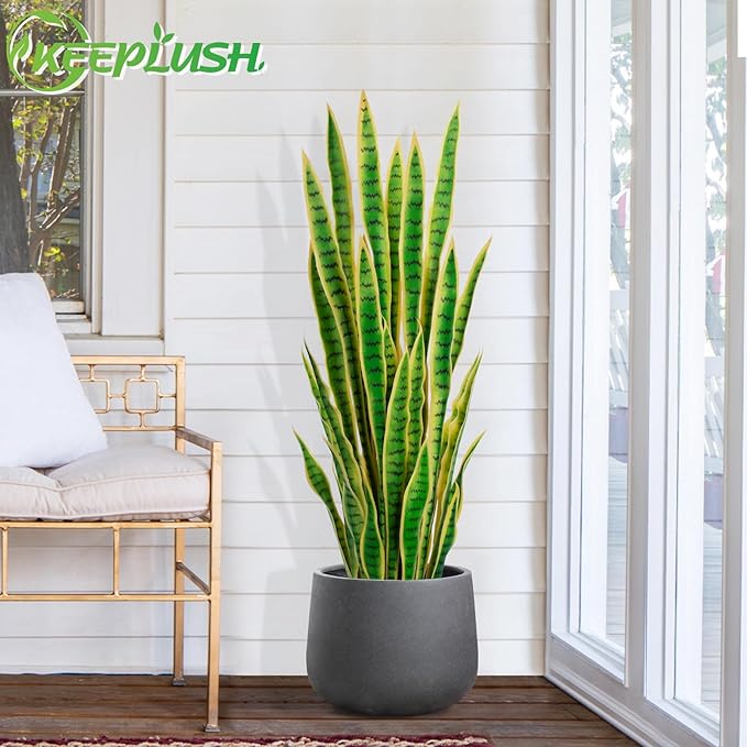 4ft Artificial Snake Plant – 46in Faux Sansevieria Plants, Fake Floor Plant for Indoor Outdoor, Front Porch Patio Home Office Decor, Mother-in-Law’s Tongue, Yellow 1Pcs