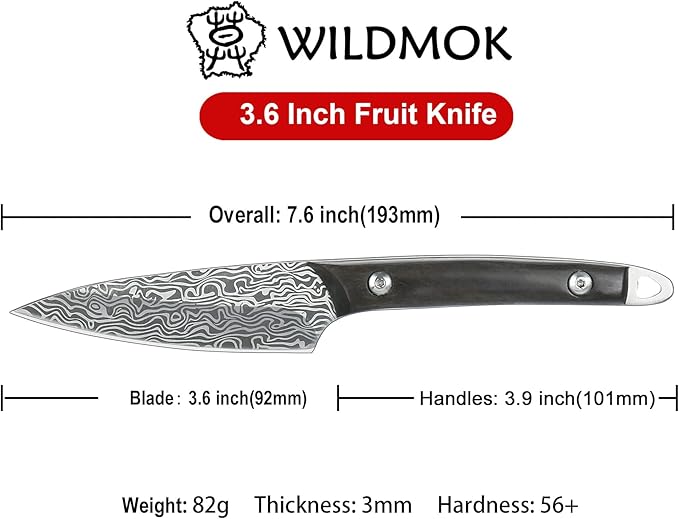 WILDMOK Fruit Knife Carving knives Stainless Steel 3.3 Inch Utility Knife Fruit and Vegetable Cutting Paring Kitchen Knife with Leather Case (B)
