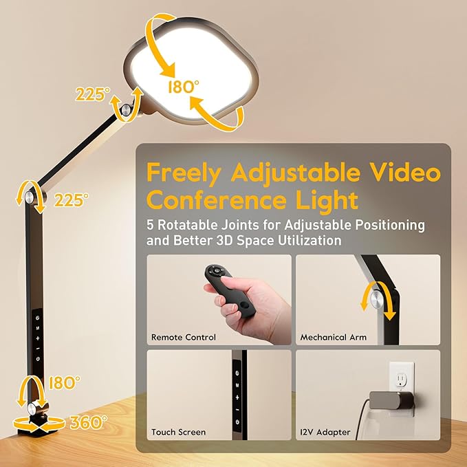 Desk Lights for Home Office, 1200 Lumen LED Desk Lamps with Clamp, Highly Eye-Caring Video Conference Light for Computer, 3 Color 10 Brightness Levels for Ideal Lighting, Remote, Memory & Timer