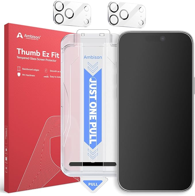 Ambison 2 Packs Matte Screen Protector for iPhone 17 6.3inch 2025 + 2 Packs HD Camera Lens Protector [One-Pull Installation＆Anti-Glare] 7X Powerful Scratch Resistance &amp Full Coverage protection