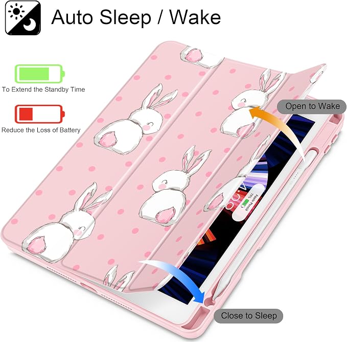 May Chen for iPad 9th Generation with Pencil Holder iPad 8th/7th Gen Case 10.2-inch [Penceil Holder] Trifold Stand Auto Wake/Sleep Clear TPU Protection Back Cover Ballet Shoes