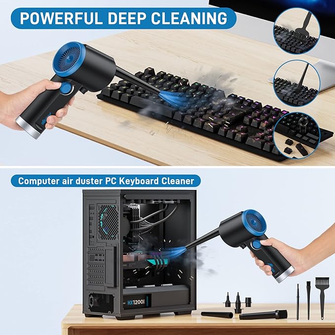 ATEngeus Compressed Air Duster, Electric Air Duster, Cordless Air Duster for Computer, Stepless Speed, Keyboard Cleaner, Replace Canned Air, Brushless Motor, 6000mAh