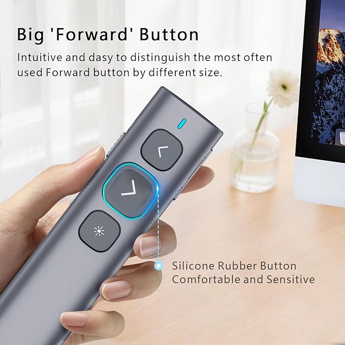 Norwii N95 Presentation Clicker, PowerPoint Clicker for Presentation Remote, Rechargeable Wireless Presenter Pointer, Slide Advancer for PC/Laptop/e-Book (BLE&USB-A&C, Green Light)