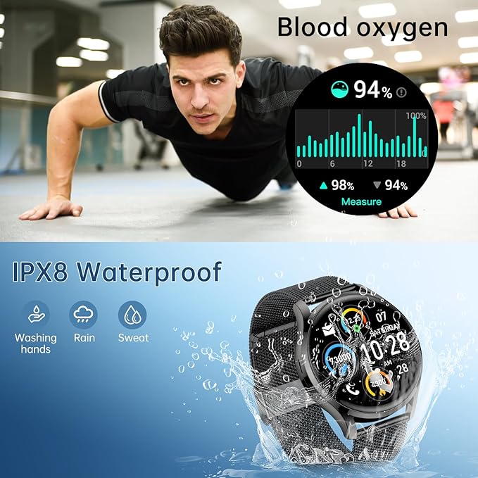 Smart Watch for Men Women Fitness: Waterproof Make/Answer Call Smart Watches for Men Digital Mens Watches Running Step Tracker Smartwatch Android Phones iPhone Samsung Compatible Heart Rate Monitor