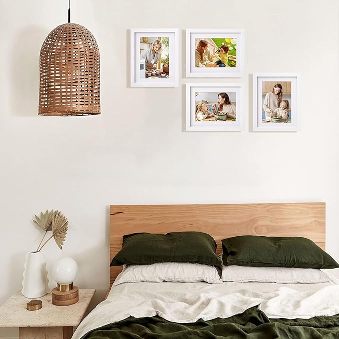 Egofine 8x10 Picture Frame Made of Solid Wood Covered by Plexiglass, Display Pictures 4x6/5x7 with Mat or 8x10 Without Mat for Table Top Display and Wall Mounting Photo Frame, White
