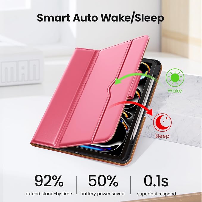 DTTO for iPad Pro 13 Inch Case M5/M4 2025/2024 Magnetic Clasp Multiple Angles Auto Wake/Sleep Premium Leather Business Folio Stand Smart Cover with Pencil Holder for iPad Pro 13 Blue