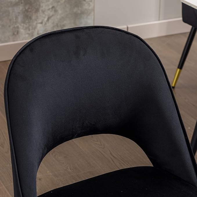 DUOMAY Modern Dining Chair Set of 2 with Open Back, Velvet Upholstered Armless Chair with Metal Frame Side Chair for Kitchen Dining Room Living Room, Black