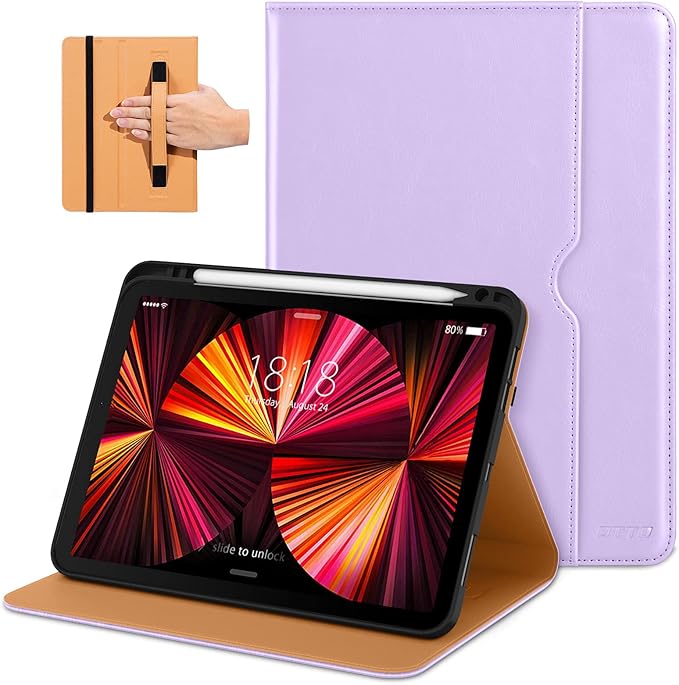 DTTO Case for iPad Pro 11 Inch 4th / 3rd / 2nd / 1st Generation 2022/2021/2020/2018Premium PU Leather Folio Stand Cover with Hand Strap Auto Wake/SleepMultiple Viewing Angles Black