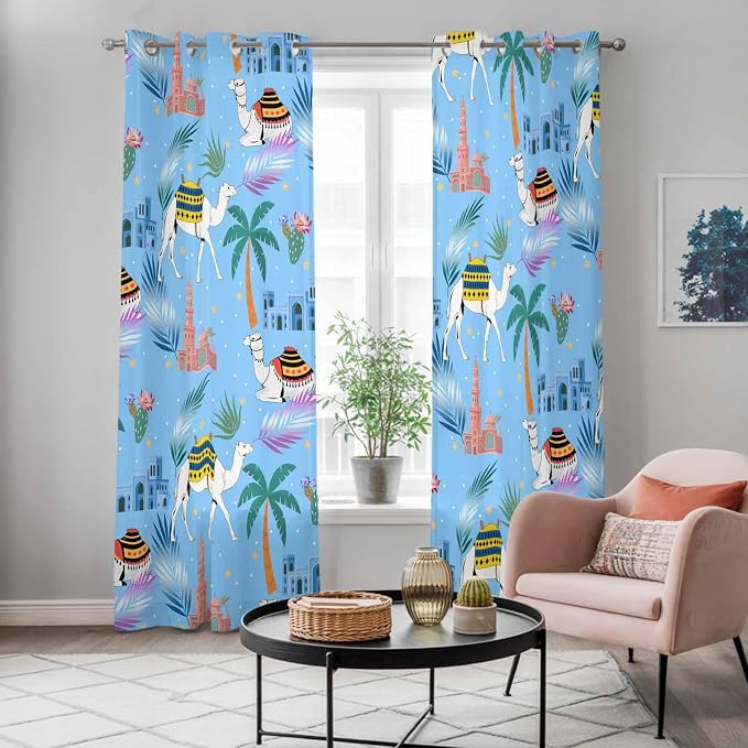 2 Panel Kitchen Cafe Curtains, Desert Landscape Sunlight Filtering Nature Air