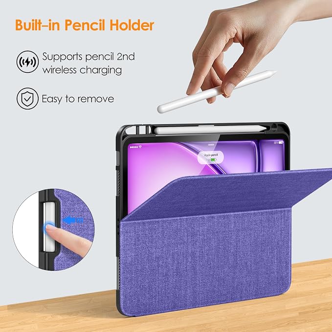 DTTO for Air 11 Inch Case M4 / M3 / M2 (2026/2025/2024) Pink | Soft Smart Cover for iPad Air 5th / 4th Gen with Pencil Holder Anti Slip Texture Auto Wake/Sleep