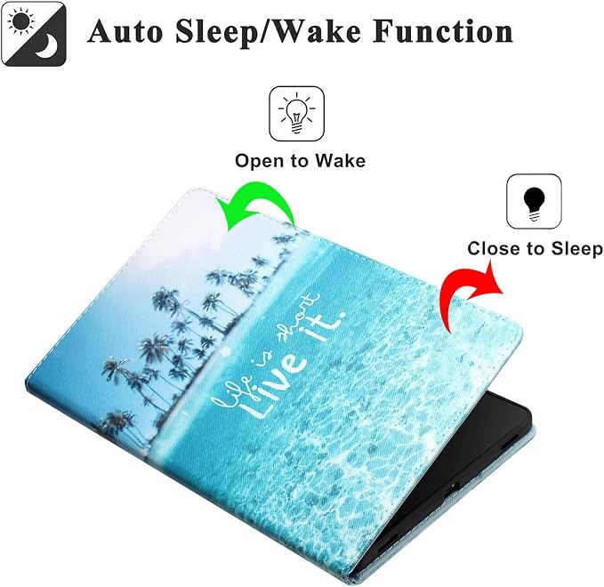 Case for Samsung Galaxy Tab S10 Lite/ S10 FE/ S9 FE 10.9 InchX400/X520/X510 Auto Wake/Sleep Premium PU Leather Folding Stand Cover with Pen Holder &amp Multiple Viewing Angles - Beach