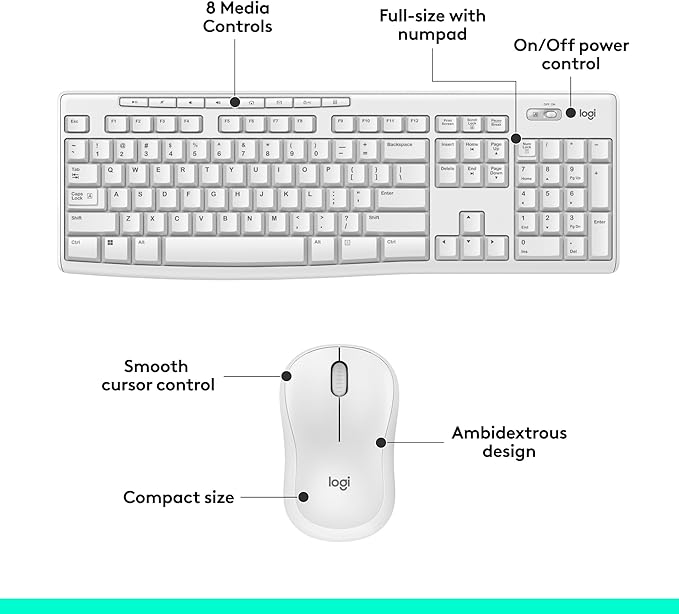 Logitech MK270 Wireless Keyboard and Mouse Combo for Windows, 2.4 GHz Wireless, Compact Mouse, 8 Multimedia and Shortcut Keys, 2-Year Battery Life, for PC, Laptop - White