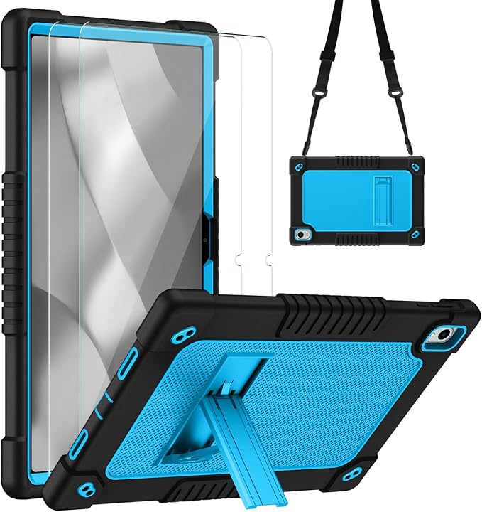 for Onn 12.1 Tablet Pro Model:100146663 CaseShockproof Rugged Case with 2 Pcs Screen Protector Shoulder Strap for Walmart Onn 12.1 Tablet Pro (2024 Model:100146663) (Black/Blue)