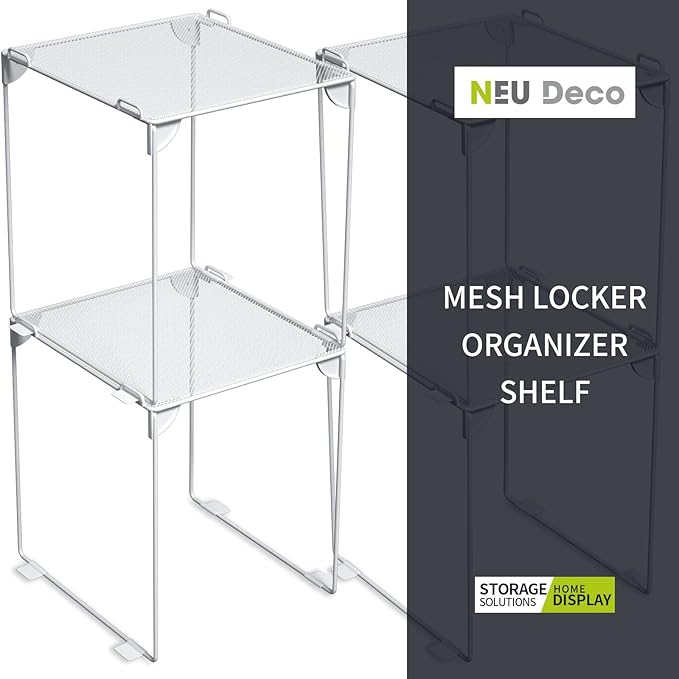 Neudeoc Locker Organizer and Accessories Kit, Includes Mesh Locker Shelf and Magnetic Pen Holder, Suitable for School, Work, Kitchen and Bathroomn (Pack of 4, White)