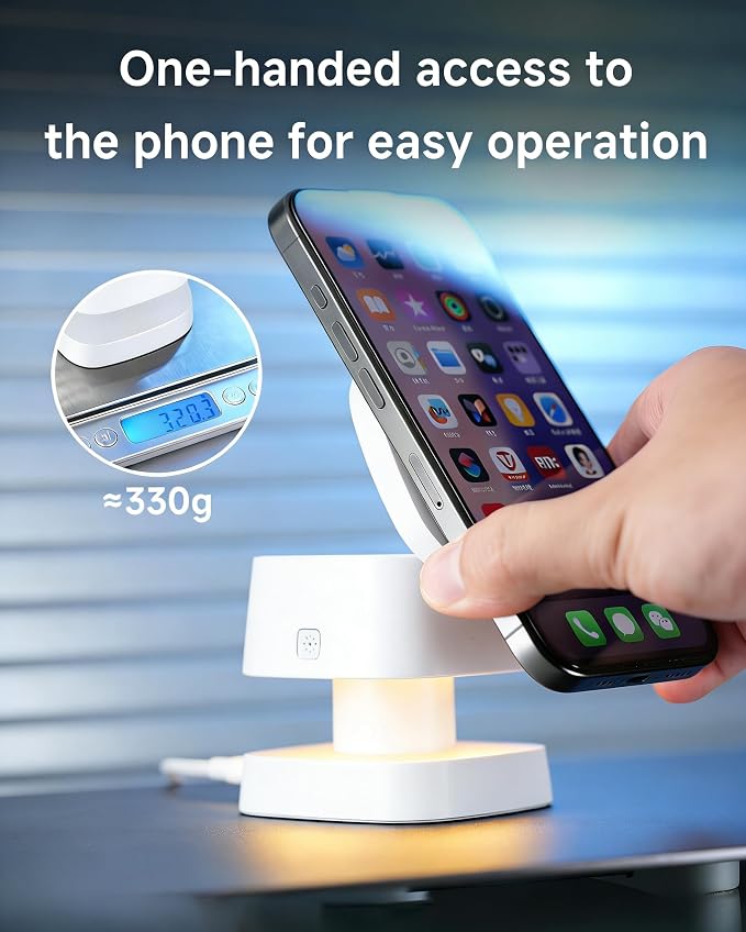 4-in-1 Wireless Charging Station 15W Fast Charging with Adjustable Night Light Multi Device Charging Station Compatible with iPhone 15/14/13/12 Series Apple Watch AirPods – Black
