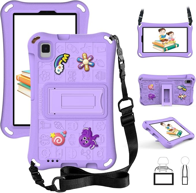 Case for iPad 10.2 Inch 2021/2020/2019/ iPad Pro 10.5 Inch/Air 3rd Gen (2019) Shoulder Strap Kickstand Children Friendly Anti-Scratch Shockproof Case Lightpurple