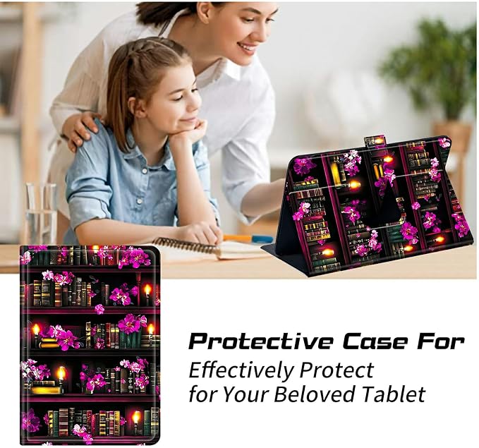for Walmart Onn 10.1 2024 Onn 10.1 Gen 4 Universal Tablet Case 360 Degree Rotating Kickstand Protective Stand Case with Multiple Viewing PU Leather Shell Case Black Book Cat