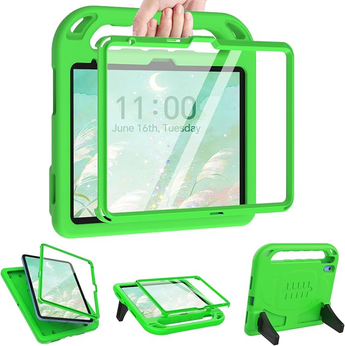 TIRIN Kids Case for iPad A16 11th Generation 2025/iPad 10th Generation 2022 with Built-in Screen Protector Shockproof Handle Stand iPad Case for Kids Black