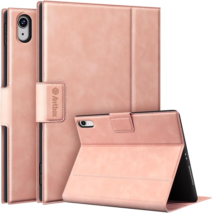Antbox Case for iPad (A16) 11th (11'')/ 10th Generation (10.9'') Black | High Grade Skin-Touch Vegan Leather Built-in Pencil Holder Auto Sleep/Wake Function