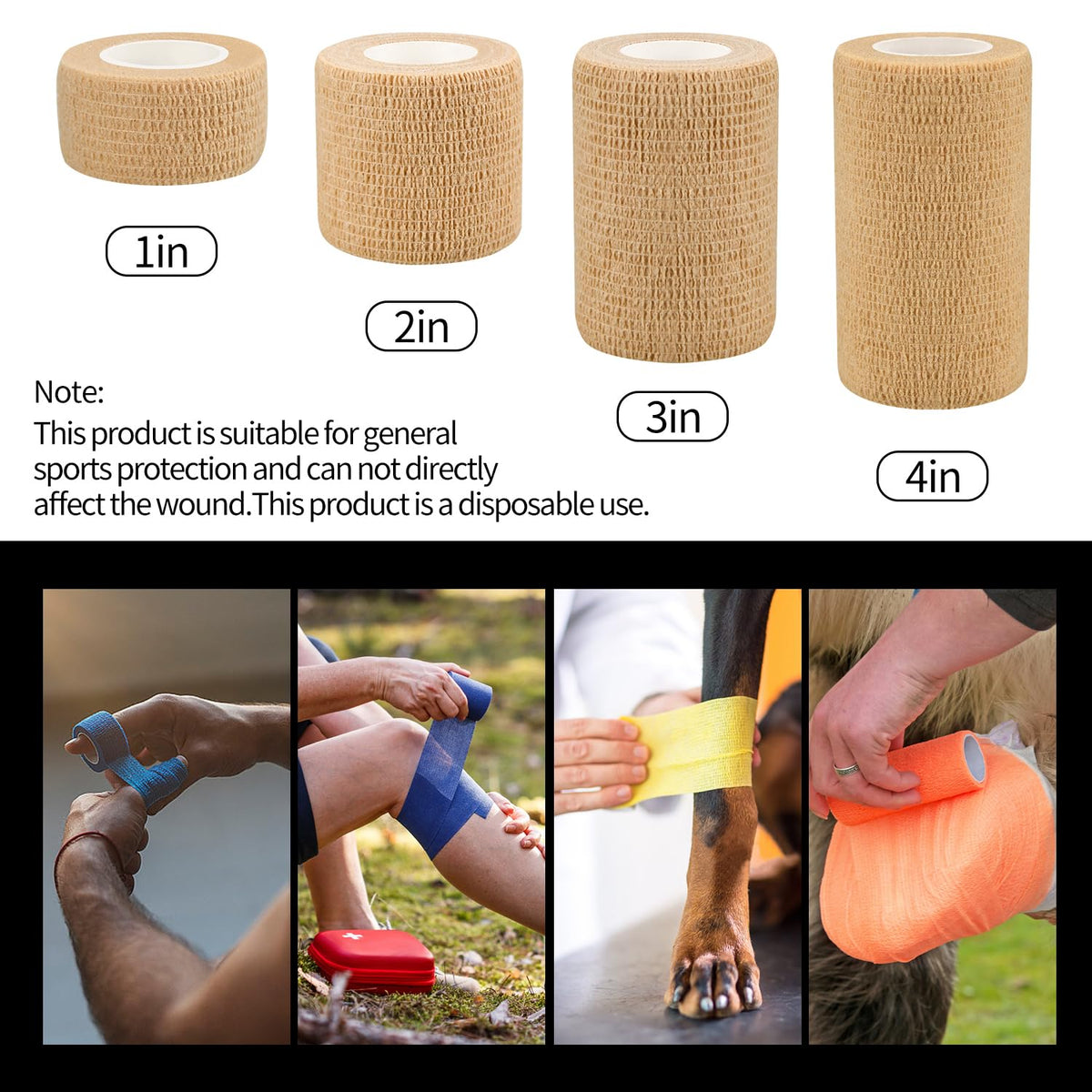 2" Self Adhesive Bandage Wraps, 6pcs 5 Yard Breathable Elastic Wraps, Skin Color Vet Wraps