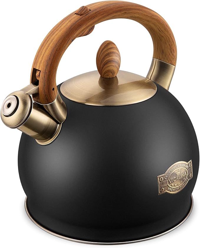 VICALINA Whistling Tea Kettle Stovetop, 2.64 Quart Black Tea Pot