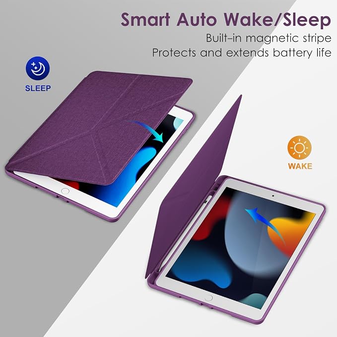 DTTO Foldable Case for for iPad 9th/8th/7th Generation 10.2-inch Black | Origami Magnetic Standing Cover with Pencil Holder，Vertical &amp Horizontal angles Auto Sleep/Wake
