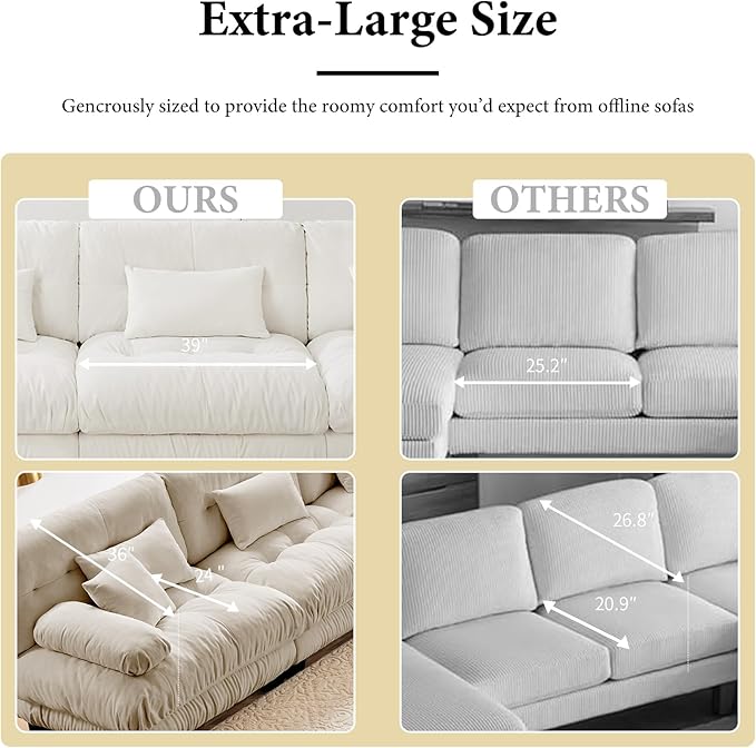 94.4" Loveseat Sofa, 2 Seater Modular Sectional Sofa, Beige Large U Shaped Sectional Couches, Fluffy Chenille Cloud Couch with Ottoman, Deep Seat for Living Room