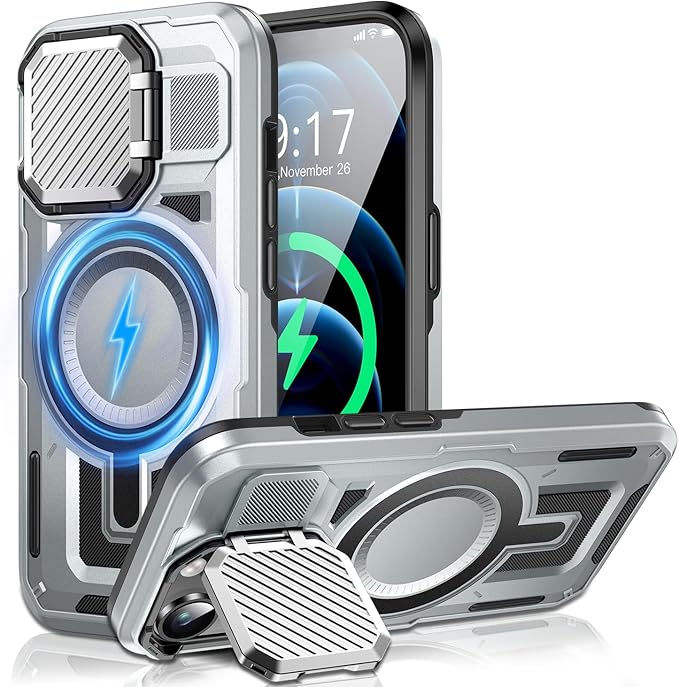 Camera Stand Case for iPhone 12 Pro Max, [Compatible with MagSafe] [Lens Cover] 2024 Version Military Grade Protective Soft Case for iPhone 12 Pro Max 6.7 inch Men Women, Blue