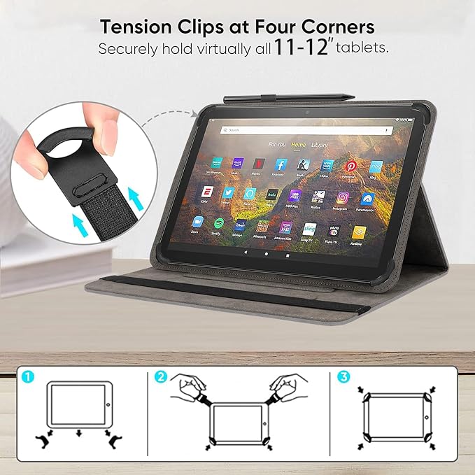 Universal 11 12 Inch Android Tablet CaseMulti-Angle Viewing Stand Stylus Holder Cover for 11-12 Touchscreen TabletBlack