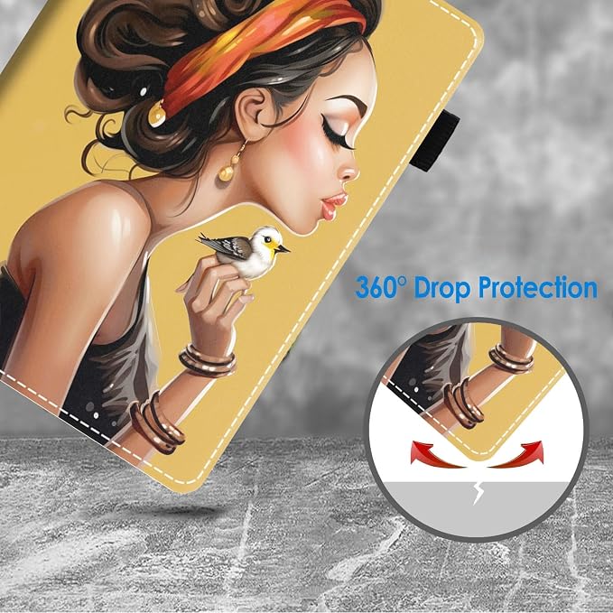 Case for Amazon Kindle Fire HD 10 Tablet 10.1 (9th/7th Generation 2019/2017 Release) Slim Folding Stand Folio Cover with Card Slot &amp Auto Wake/Sleep - African American Girl