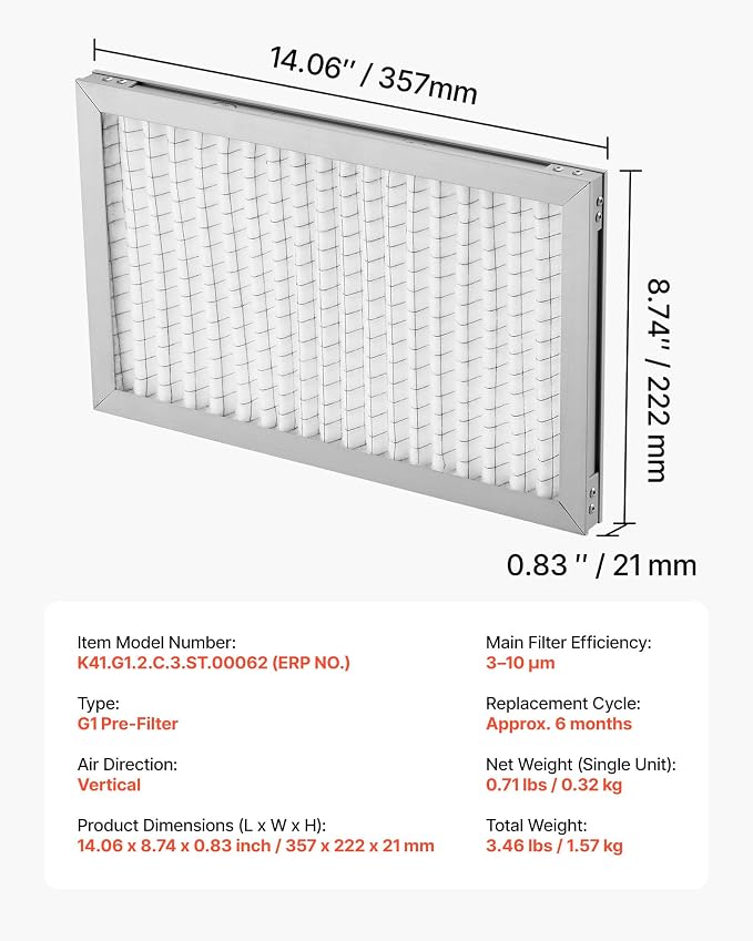 VEVOR Lab Fume Hood Filter, 14.06 x 8.74 x 0.83 in, 5 Pieces Replacement