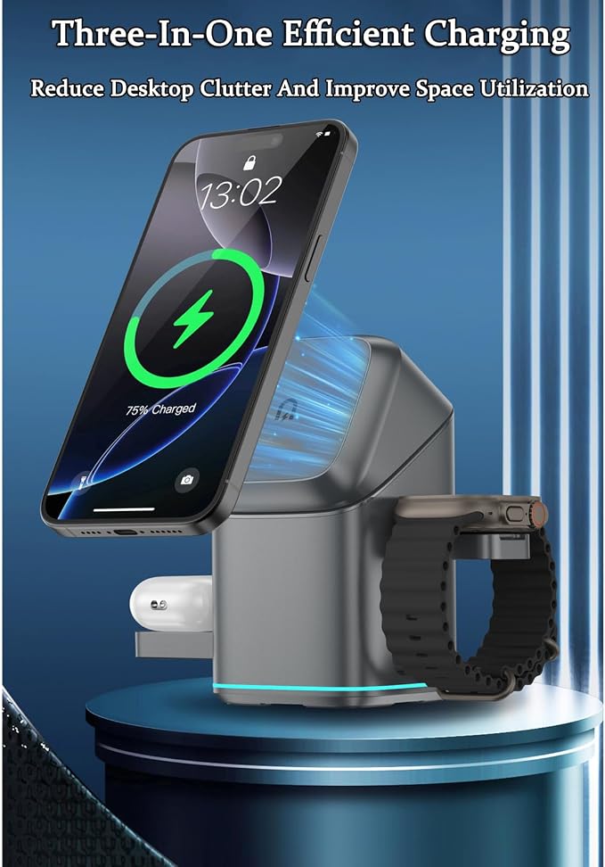 Subsistenceed 3-in-1 Wireless Charger Touch Pop Up Charging Station with Strong Magnetic &amp 180° Rotation Qi2 Certified for iPhone Android Smart Watch (Black)