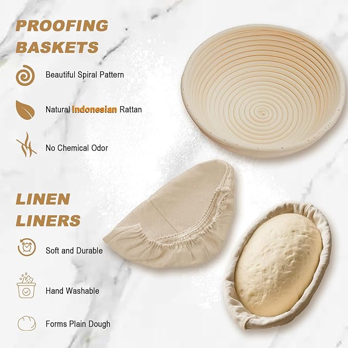 Sourdough Bread Proofing Basket Kit: 9"Round & 10" Oval Banneton Baking Set