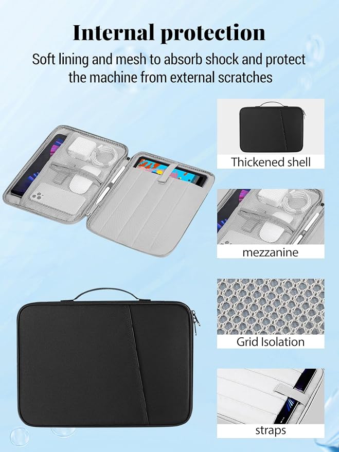 for XPPen Magic Drawing Pad 12.2 Inch Tablet Sleeve Carrying Case with Handle Water-Resistant Double-Layer Design Black