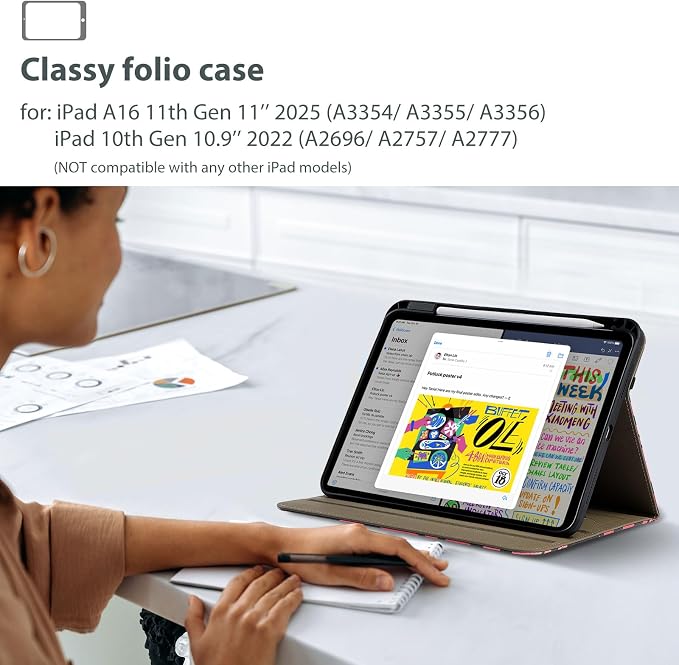 ProCase for iPad A16 11th Generation 11” 2025/iPad 10th Generation 10.9” 2022 with Pencil Holder iPad 11/10 PU Leather Case Business Stand Cover Smart Folio with Hand Strap Front Pocket -Berrypurple
