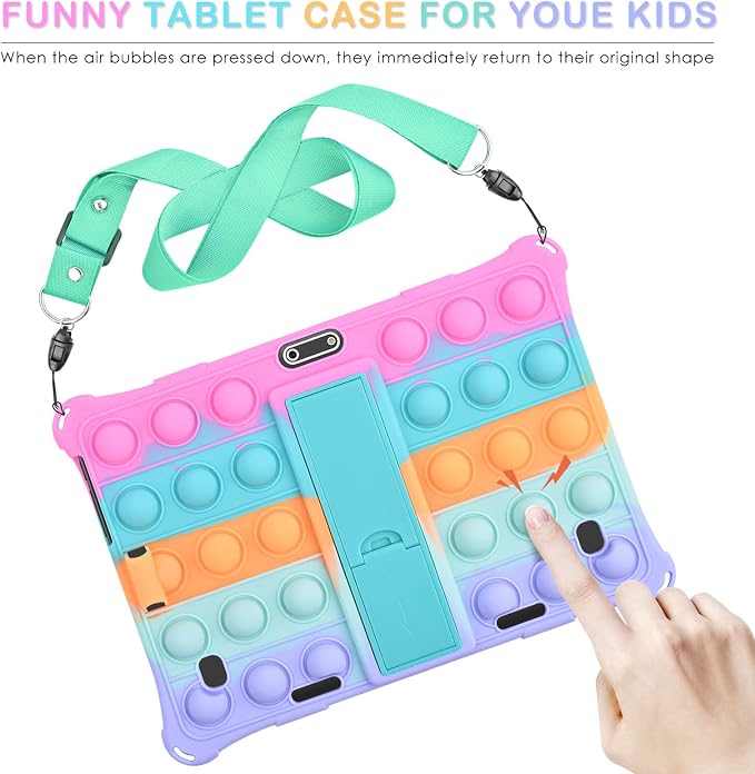 DETUOSI Silicone Case for 10.1 inch Tablet Multi-Angle Case Black | with Shoulder Strap and Stylus Pen Adjustable Stand Built-in Pen Holder Funny Protective Cover for 10.1 inch Tablet