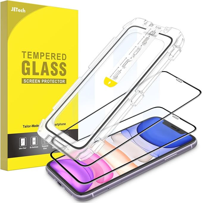 JETech One Touch Install Screen Protector for iPhone 11/XR 6.1-Inch Full Coverage Tempered Glass Film Auto Alignment Tool Kit HD Clear 2-Pack