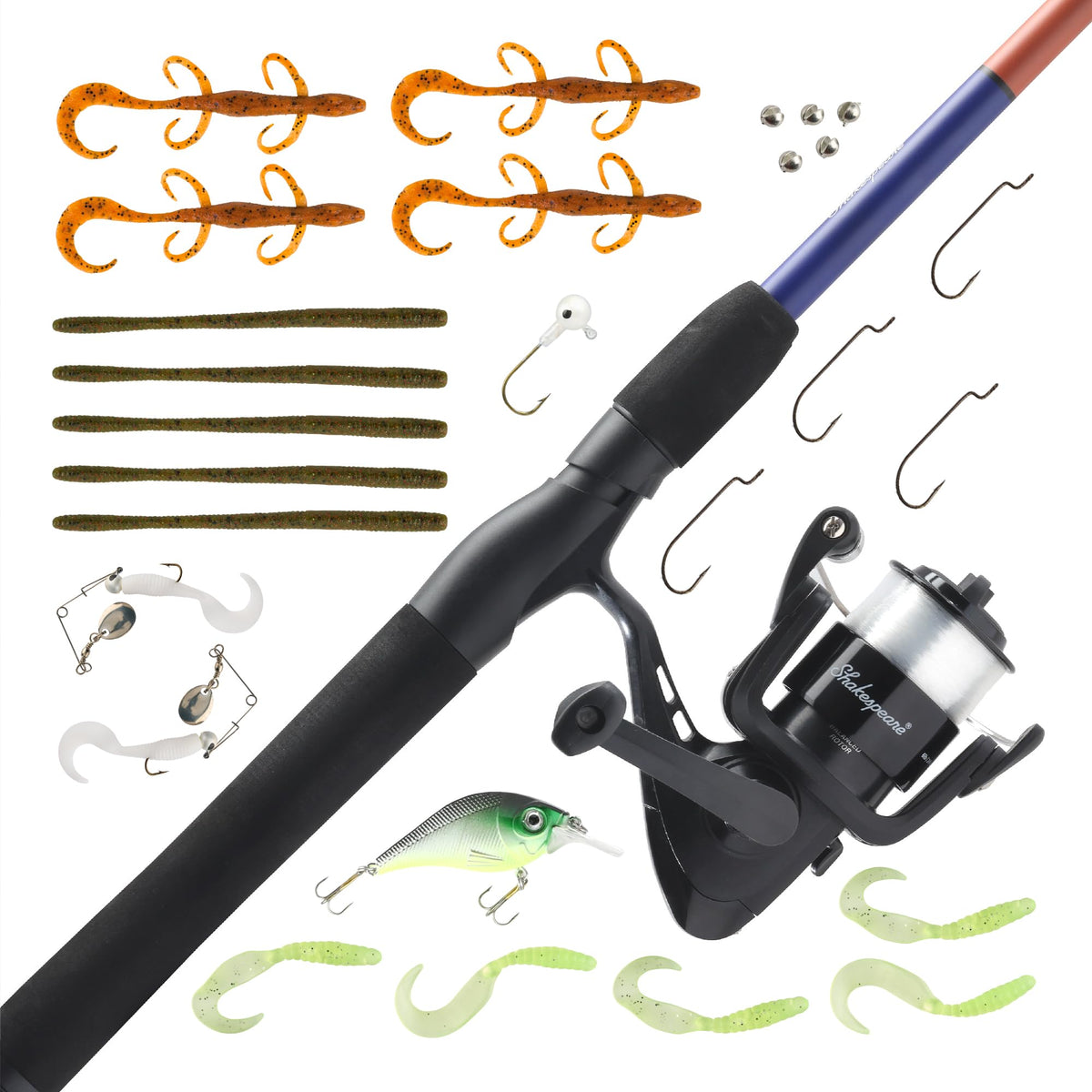 Shakespeare Catch More Fish Spinning Reel and Fishing Rod Combo with Kit