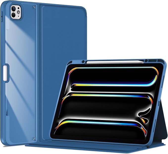 ProCase Clear Back Folio Book Case for iPad Pro 13 M5 / M4 Black | Hard Shell Protective Book Cover Built-In Pencil Holder Layout Convertible Tri-Angle Folio Stand