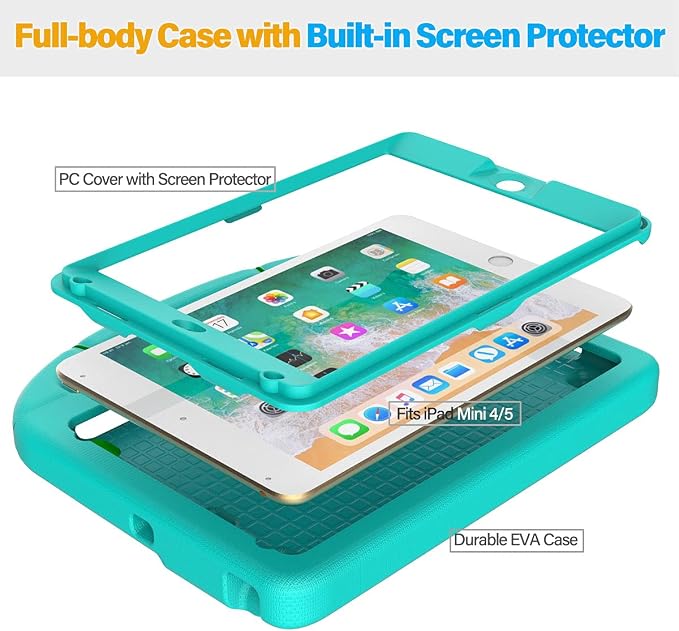 SUPLIK Kids Case for iPad mini 4/5 (7.9) Built-in Screen Protector Durable Shockproof Protective Cover with Handle Stand for 7.9 inch Apple iPad mini 4th/5th Generation Black
