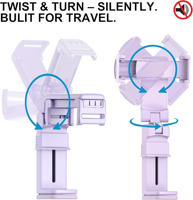 Perilogics Gen 2 Airplane Phone Holder Mount Travel Essential Phone Stand | Upgraded Silent Hinge 360° Adjustable Compact Size Wider Clamp Fits iPhone Android &amp Gaming Devices