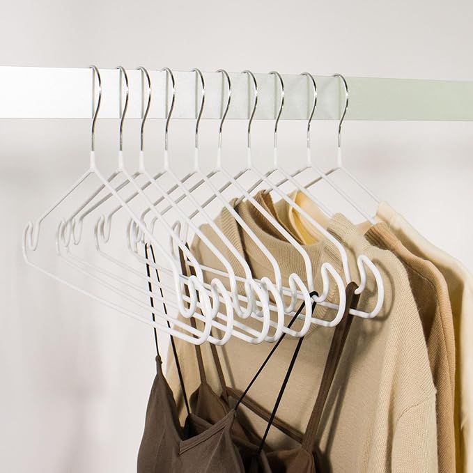 Clothes Hangers, 20Pack,White Metal Hangers,15.7'W Space-Saving Shirt Hanger,Non-Slip Heavy Duty Hanger with Deep Shoulder Notches for Dress and Camisole