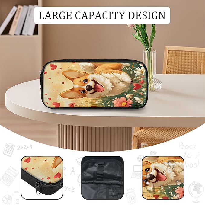 Cute Corgi Backpack Set 3 Piece School Bags and Lunch Box with Pencil Case Funny Dog Animal Bookbag Set for Toddler Kids Girls Boys Teens Kindergarten Elementary Middle